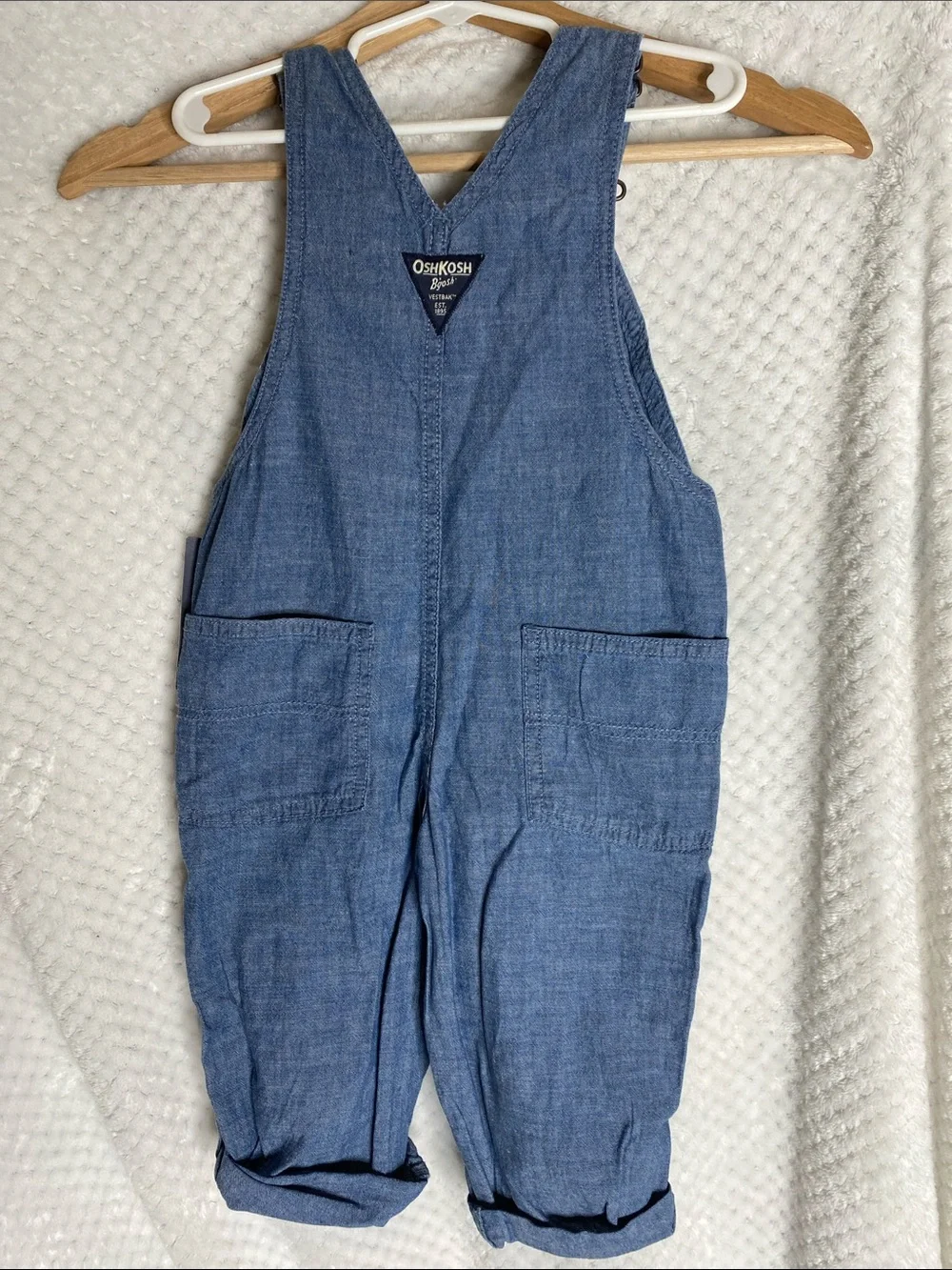 OshKosh B'gosh Lightweight Blue Chambray Denim Look Roll Up Cuff Overalls